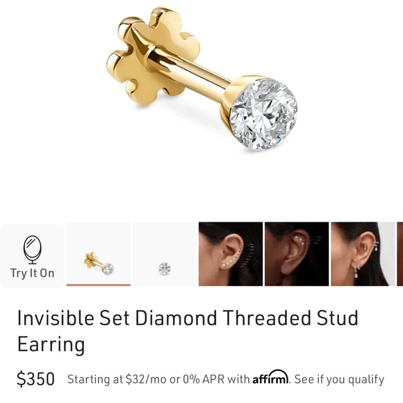 MARIA TASH Gold Diamond Stud Earring 2mm diamond with 6.5mm flower ball post - Picture 2 of 5